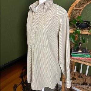 Arrow Men's Beige Green Sage Striped Button Down Shirt